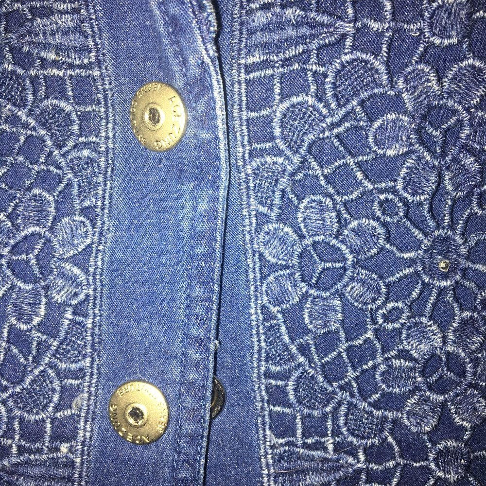 Acezung Denim Blazer w/ Cutwork Lace Size 14 - Picture 4 of 10